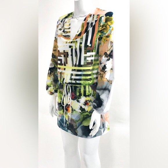 Clover Canyon Floral Maze Drawstring Mini Dress Multi Geometric Print - Picture 3 of 11